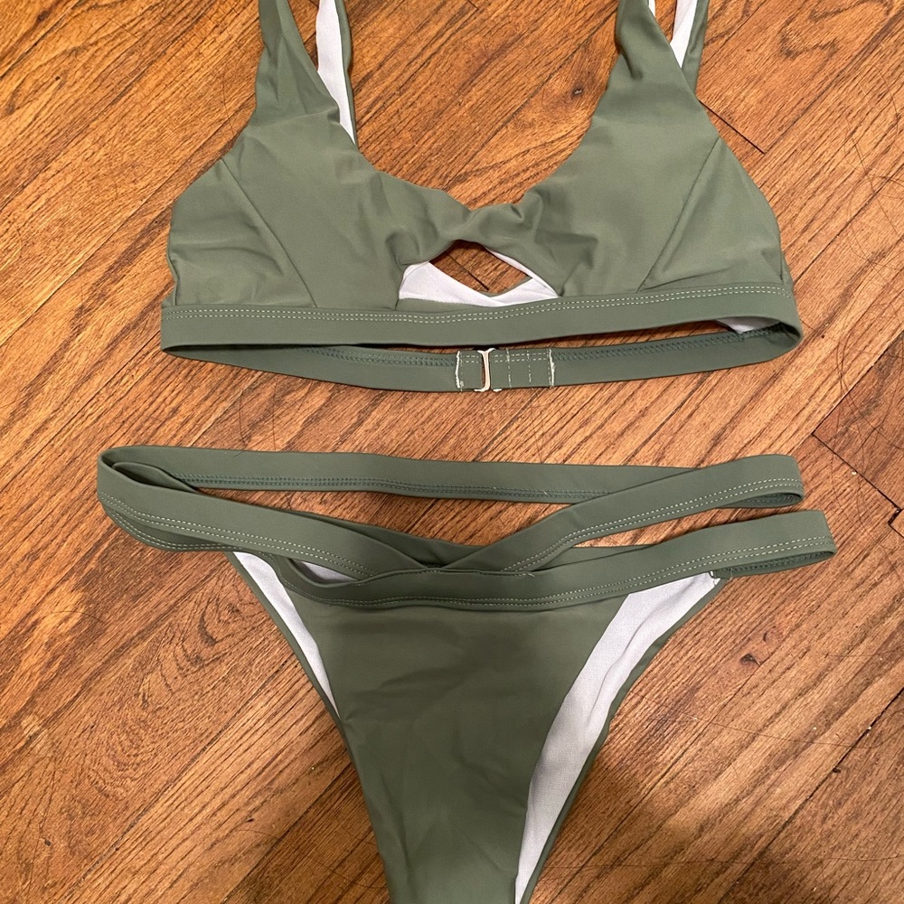 Bandau army green bikini with cutout cheeky bottoms (NWOT)